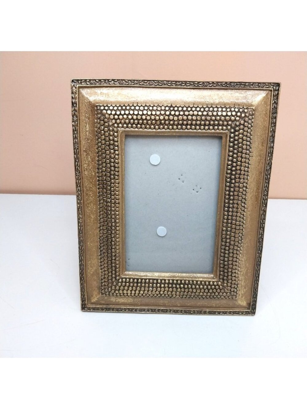 Gold-Tone Textured Ceramic Picture Frame 4 x 6  Beaded Border Tabletop Rregency